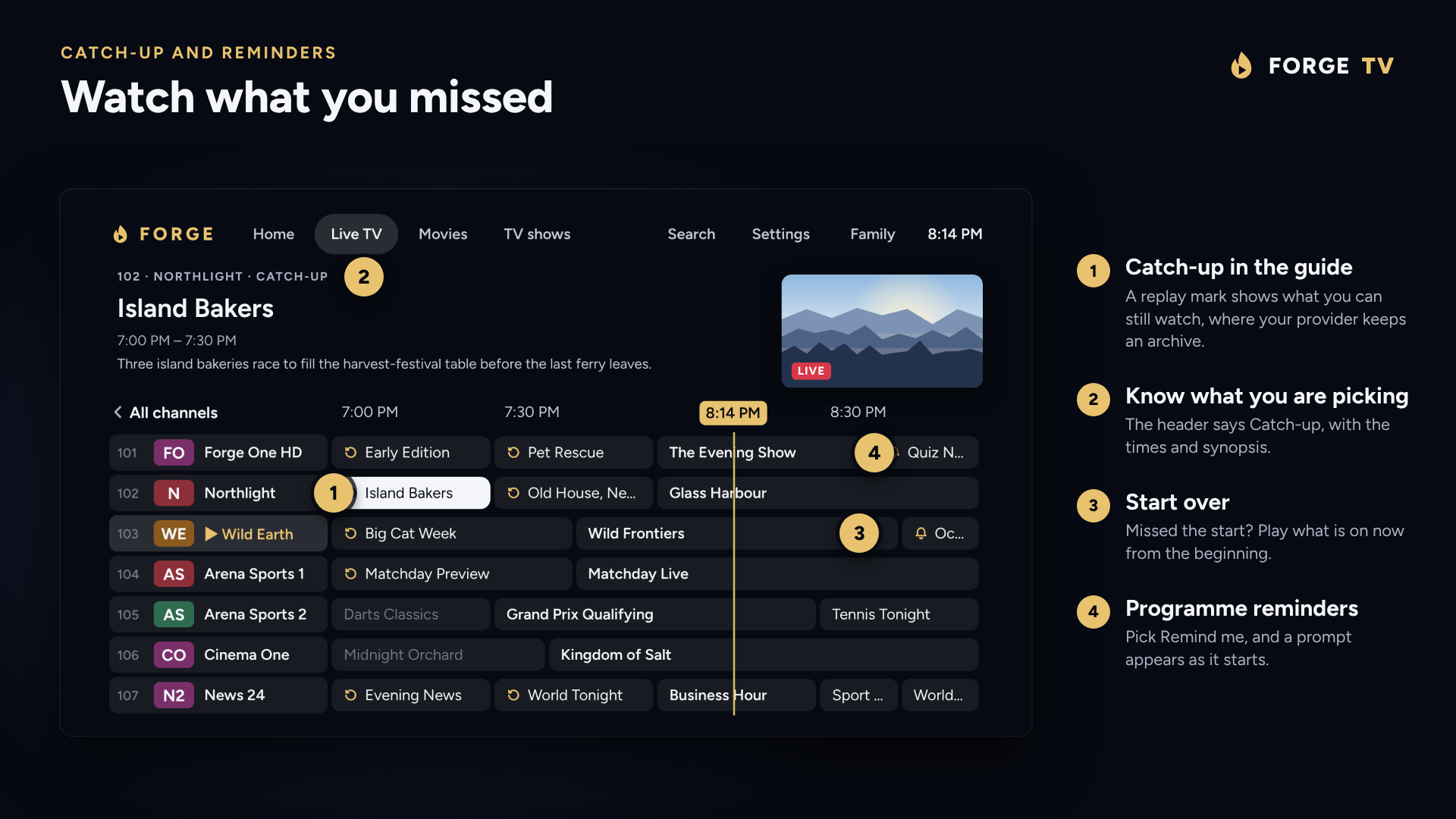 Catch-up and reminders in the guide