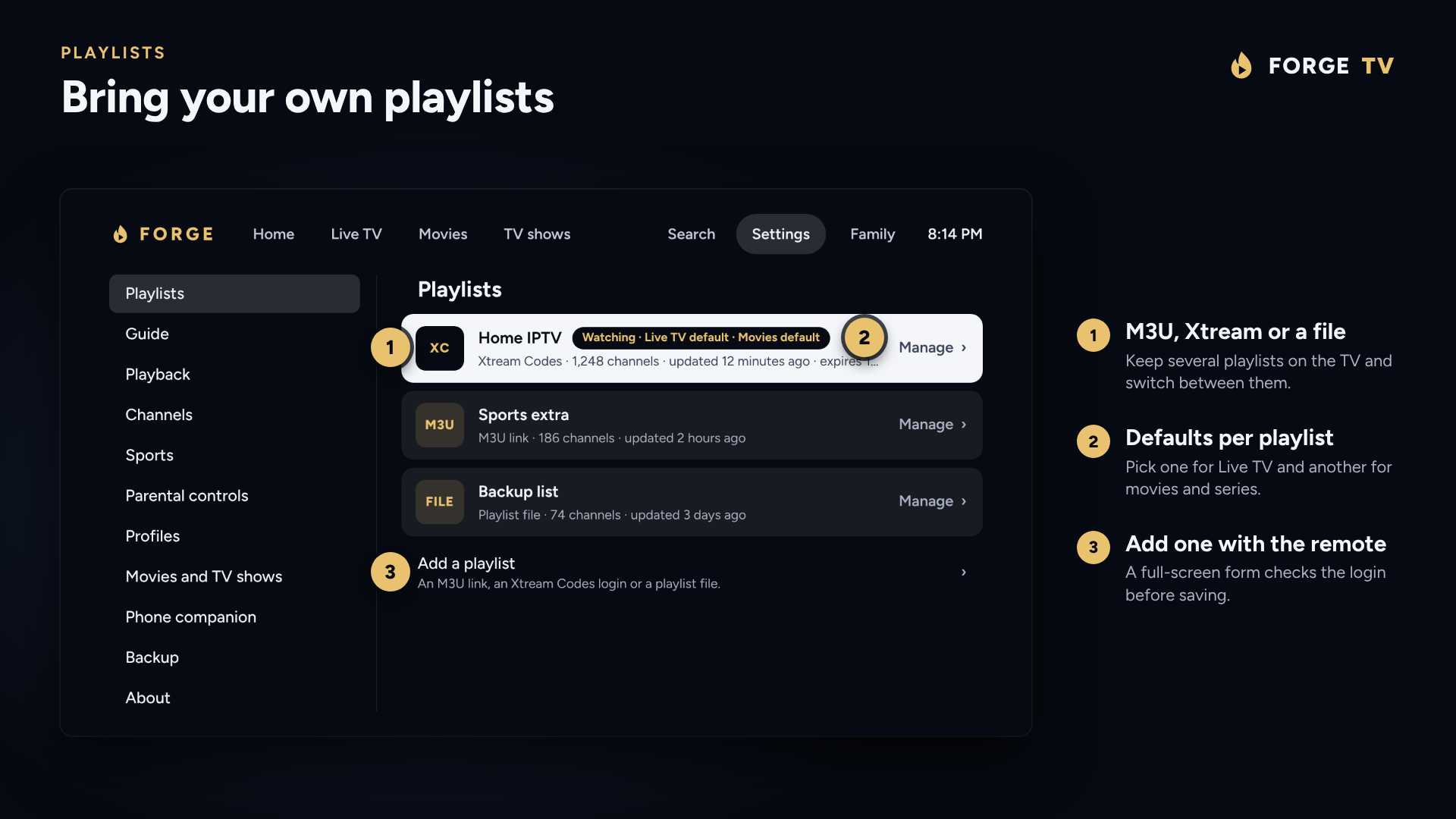 Settings: bring your own playlists